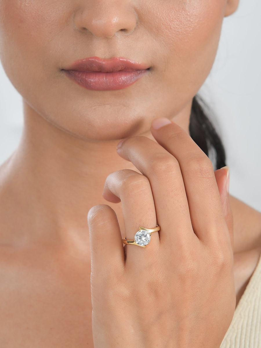 4 Carat Diamond Look Solitaire Gold Ring For Women