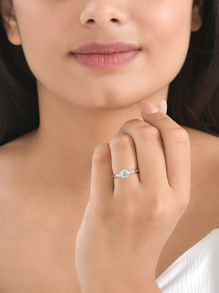 3 Stone Diamond Look Adjustable Ring
