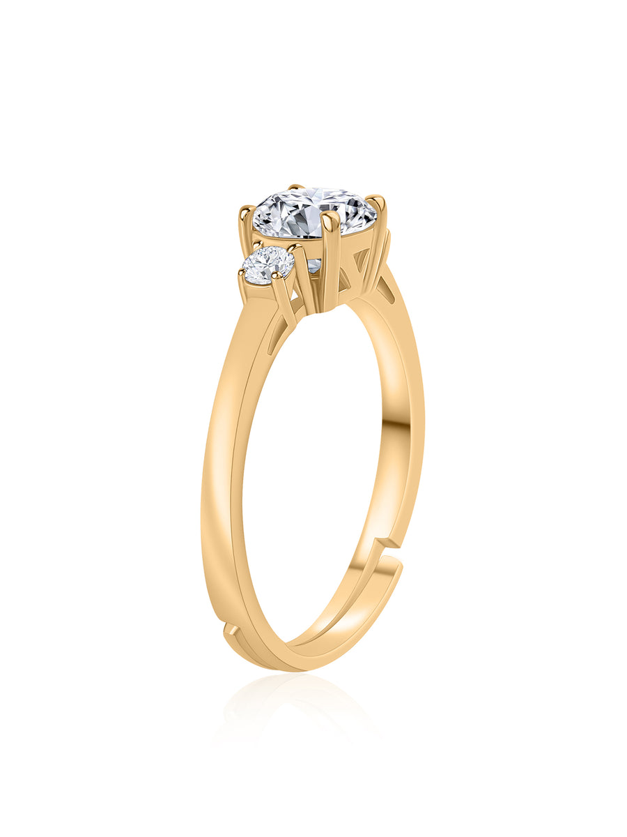 3 Stone Diamond Look Gold Plated Adjustable Ring