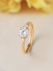 3 Stone Diamond Look Gold Plated Adjustable Ring