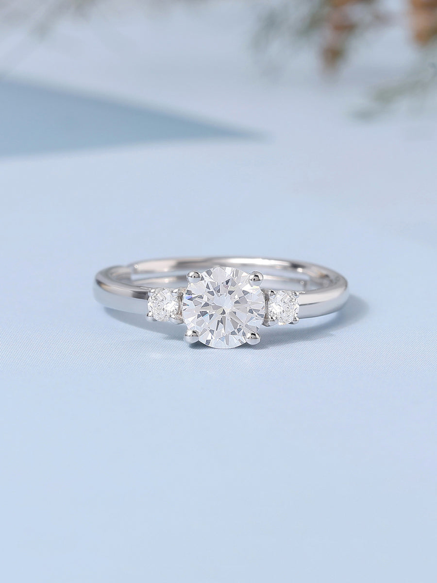 3 Stone Diamond Look Adjustable Ring