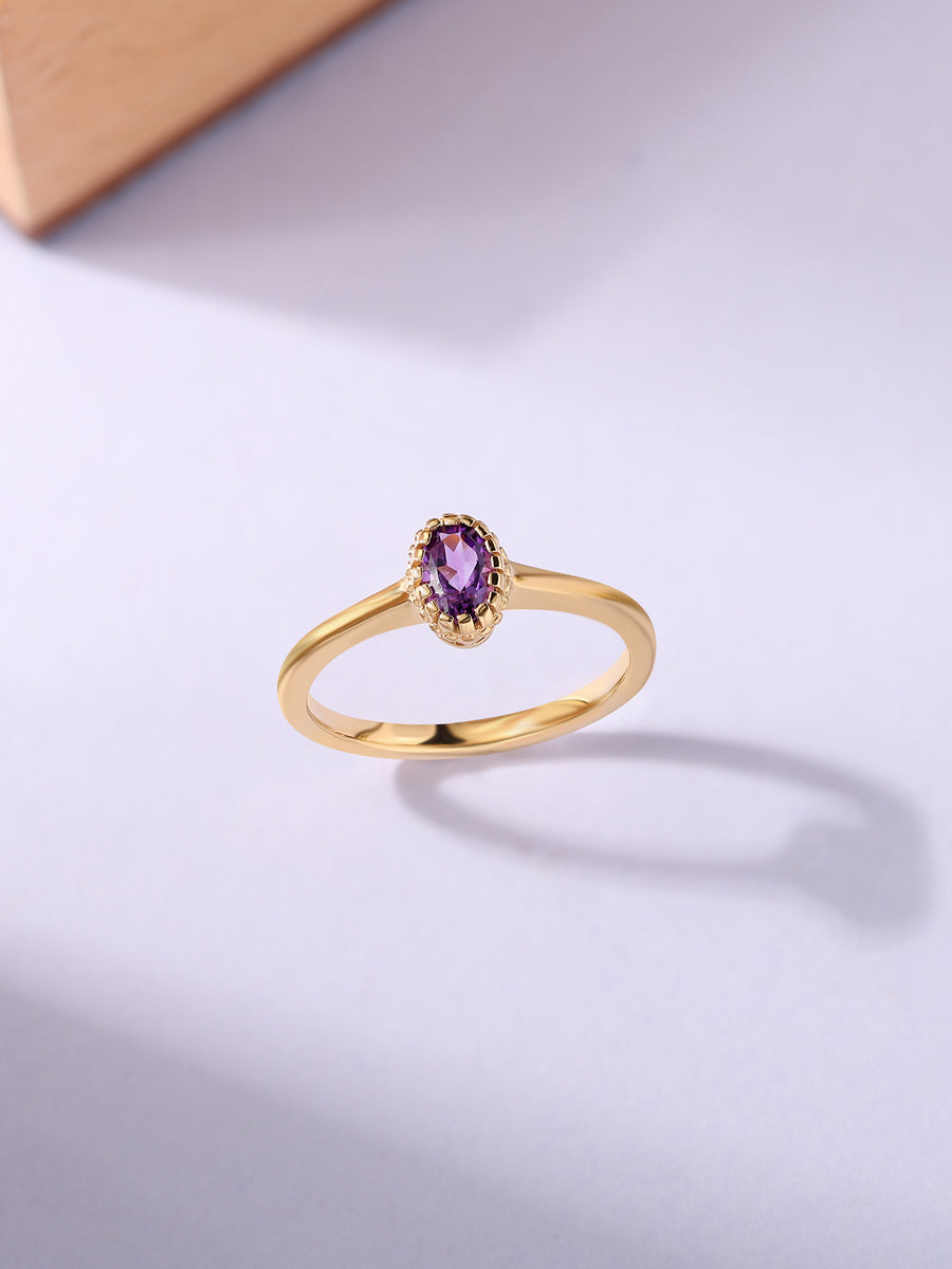 Violet Whisper Amethyst Oval Gold Ring