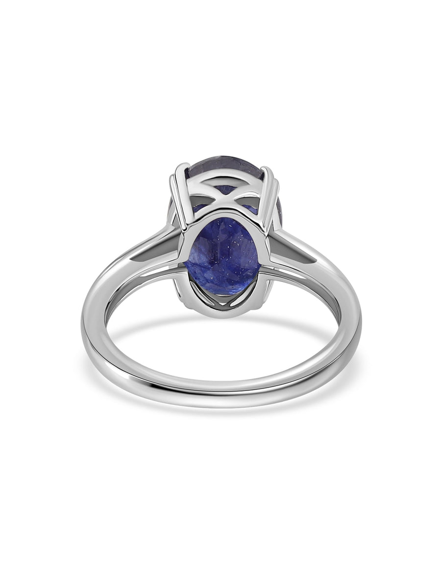 Midnight Blue Sapphire Oval Silver Ring