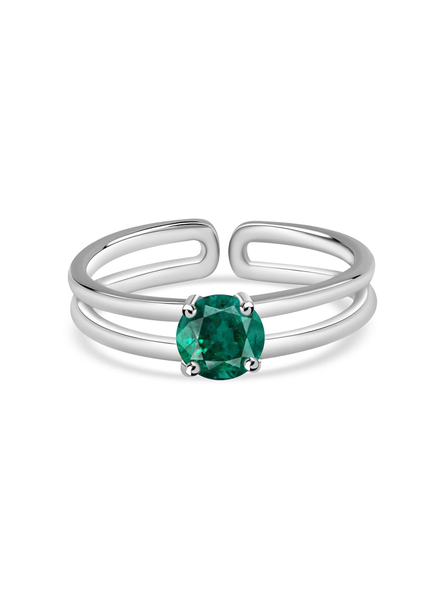 Emerald Classic Solitaire Silver Ring