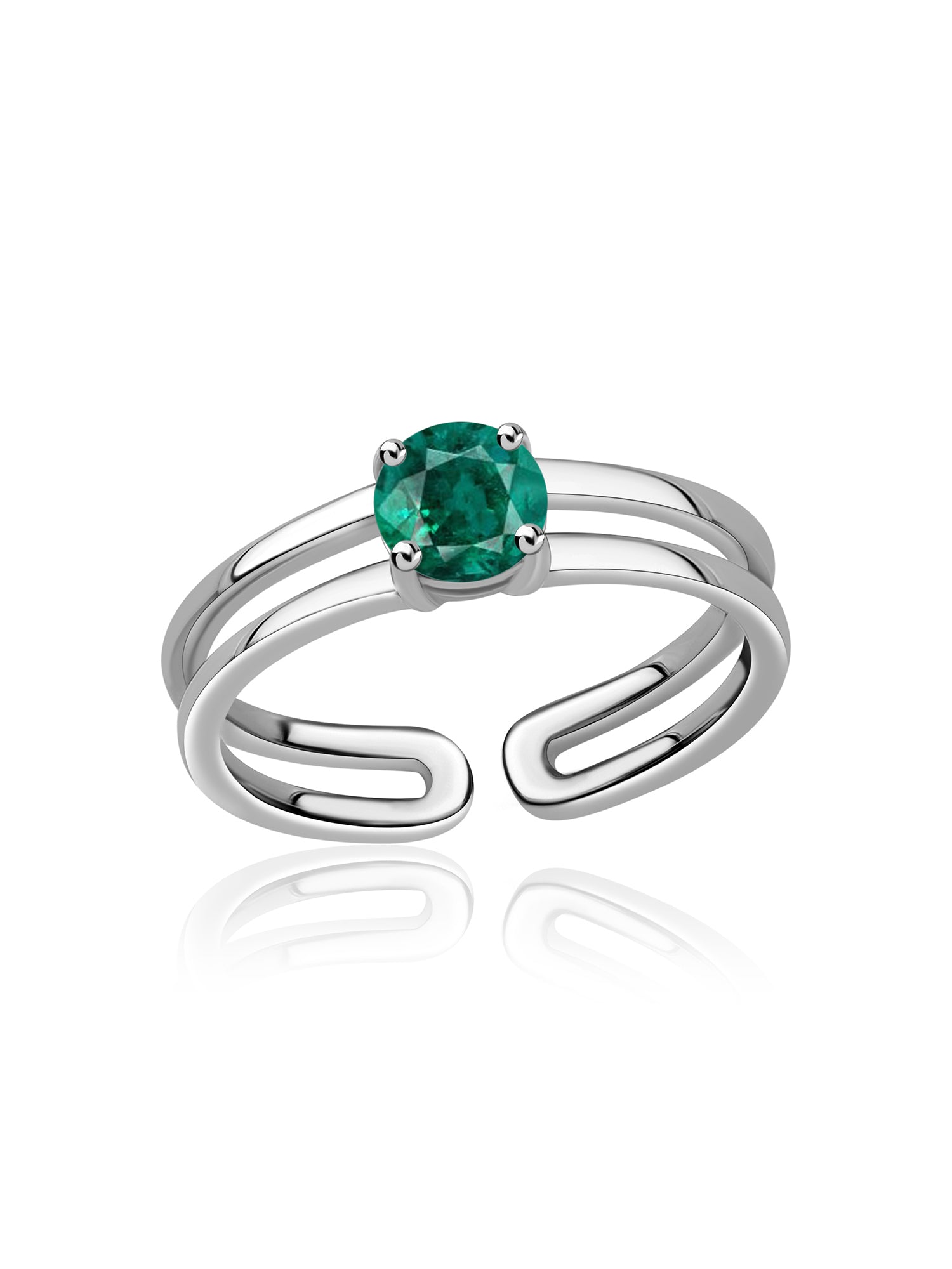 Emerald Classic Solitaire Silver Ring