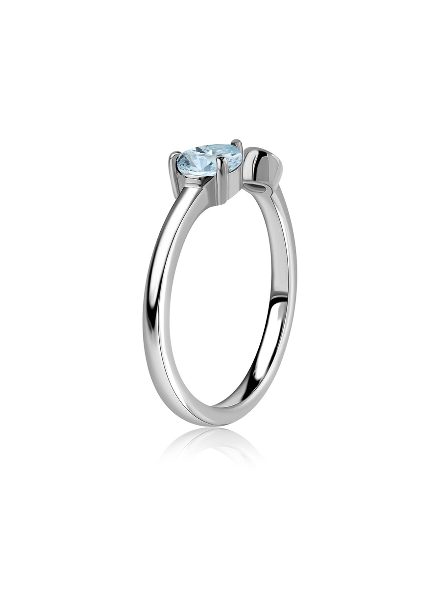 Aquamarine Open Wrap Silver Ring with Topaz Accent