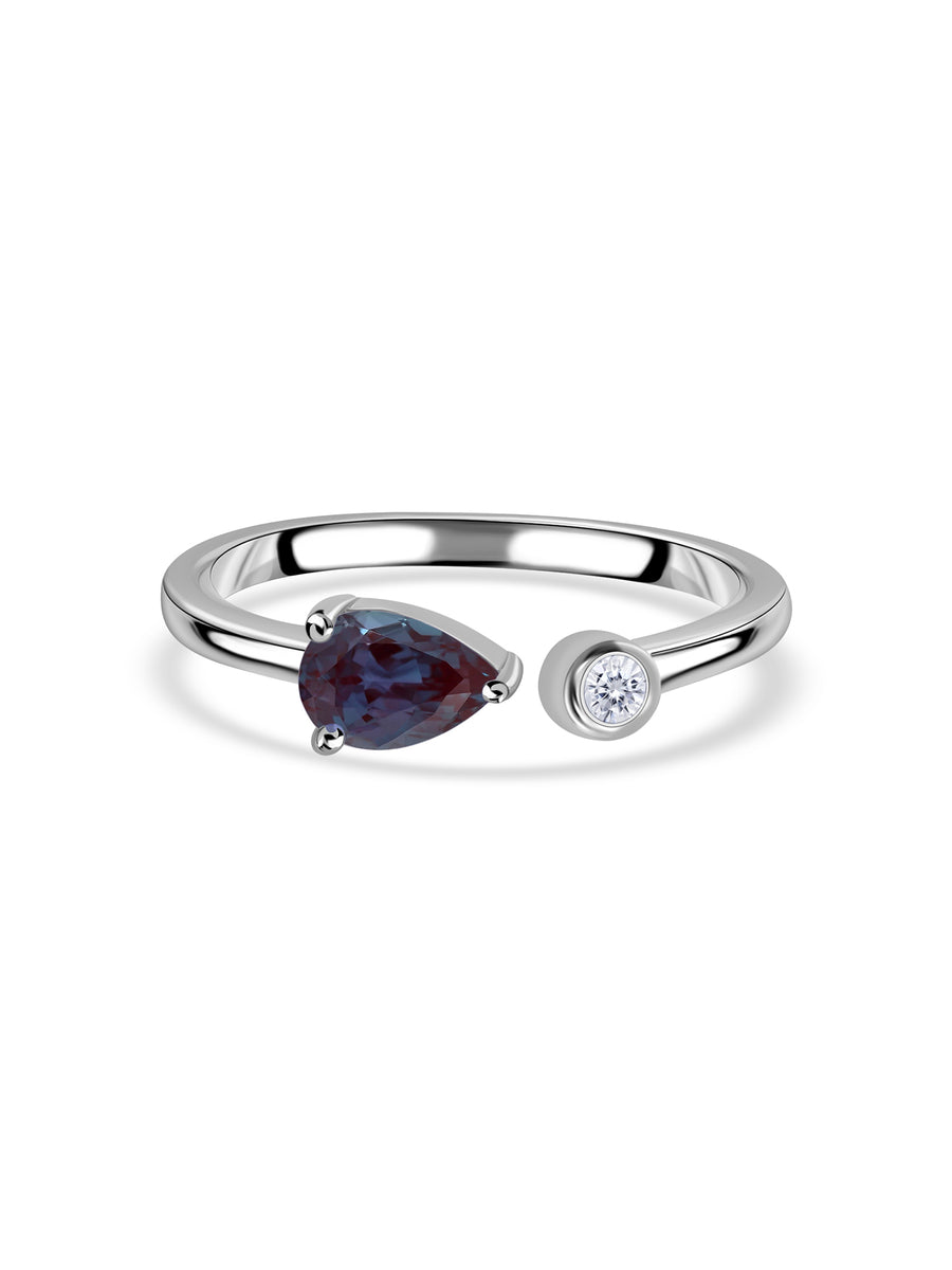 Alexandrite Open Wrap Silver Ring with Topaz Accent