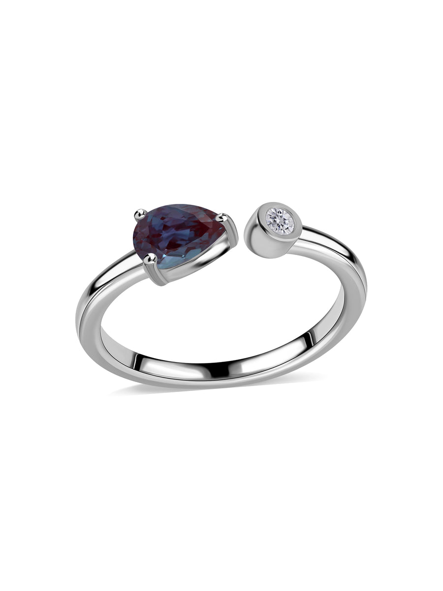 Alexandrite Open Wrap Silver Ring with Topaz Accent