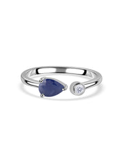 Sapphire Open Wrap Silver Ring with Topaz Accent
