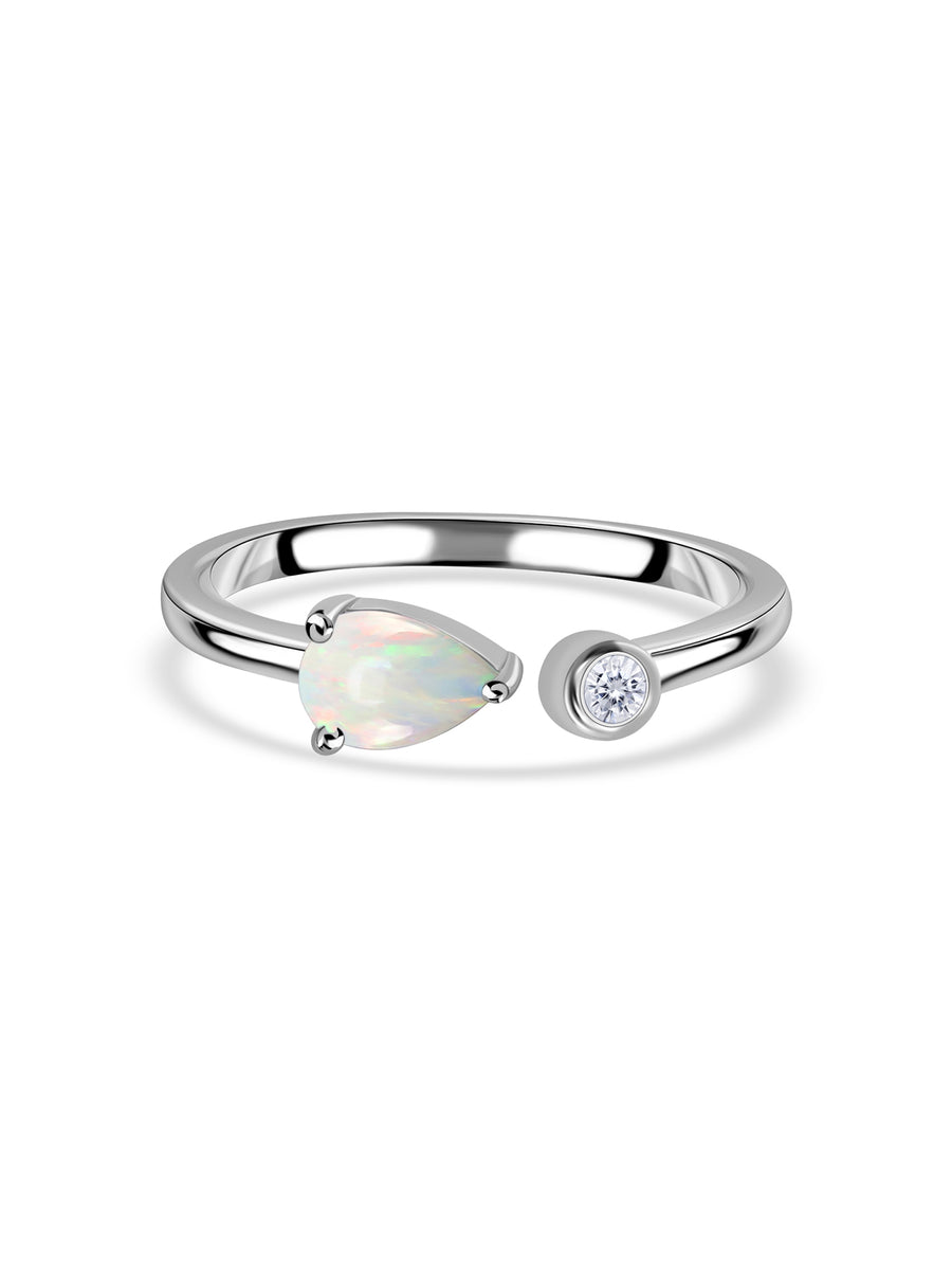 Ethiopian Opal Open Wrap Silver Ring with Topaz Accent