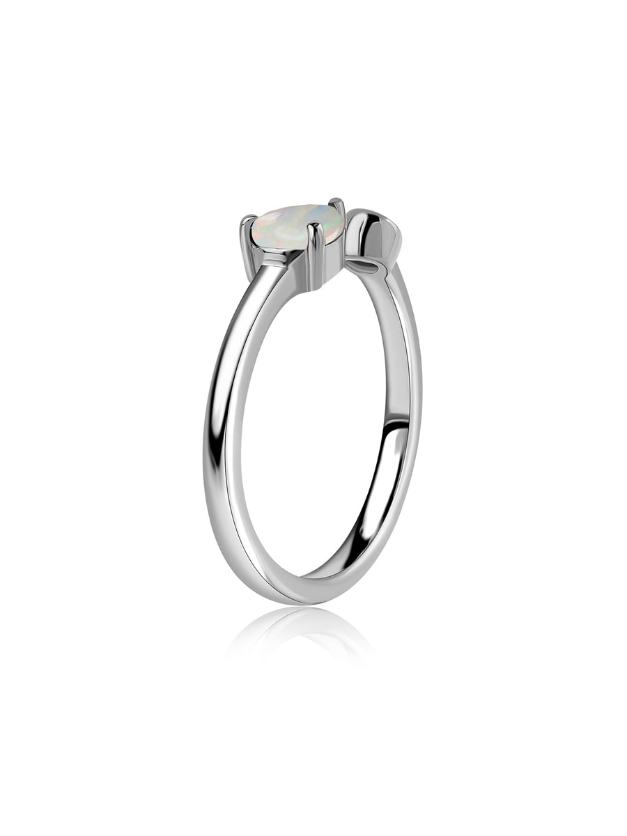 Ethiopian Opal Open Wrap Silver Ring with Topaz Accent