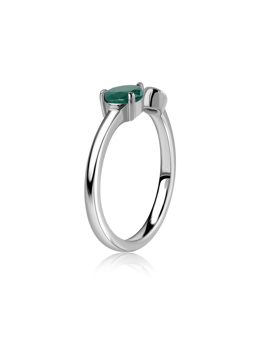 Emerald Open Wrap Silver Ring with Topaz Accent