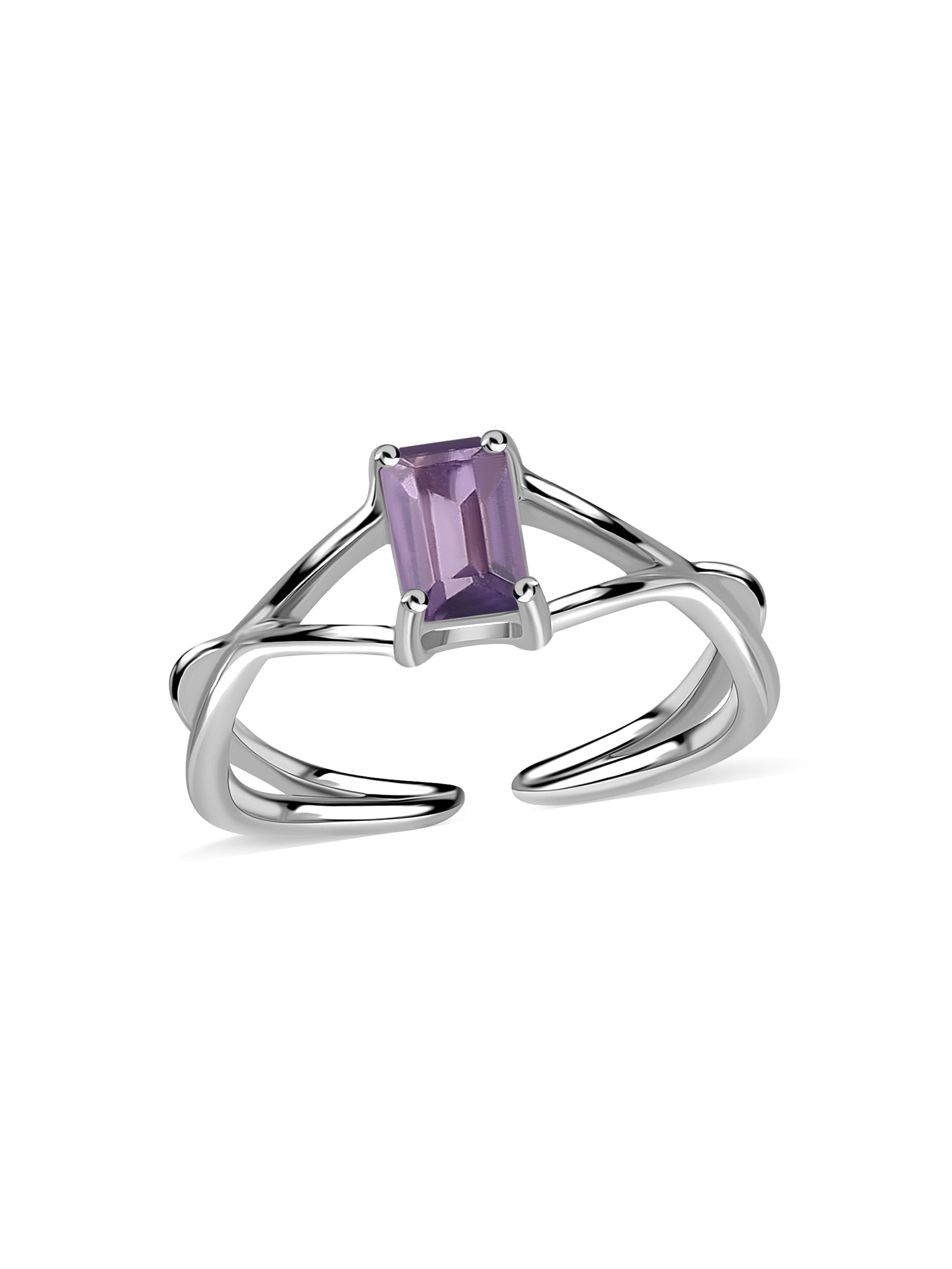 Natural Amethyst Modern Octagon Silver Ring