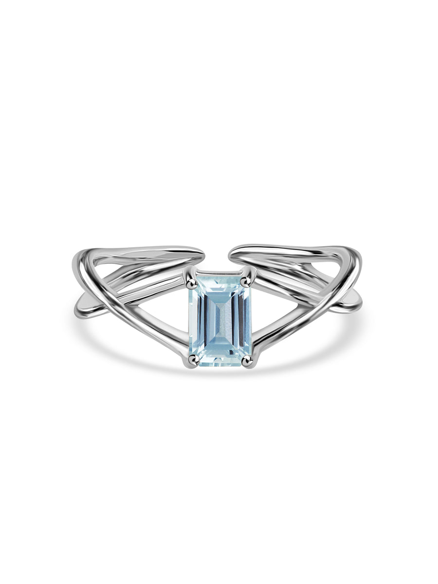 Aquamarine Modern Octagon Silver Ring