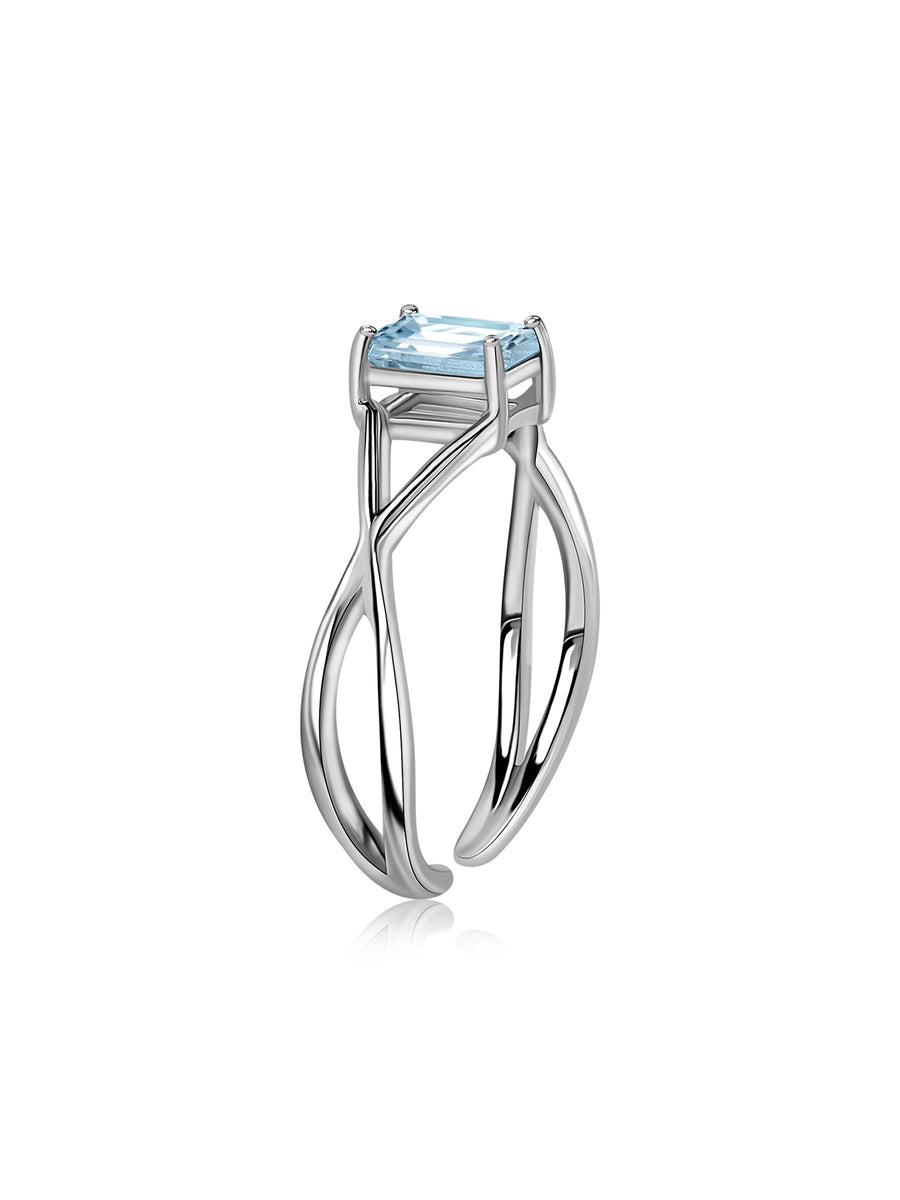 Aquamarine Modern Octagon Silver Ring