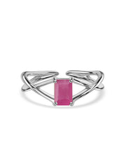 Natural Ruby Modern Octagon Silver Ring