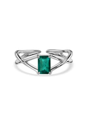 Emerald Modern Octagon Silver Ring