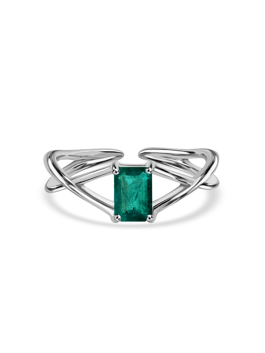 Emerald Modern Octagon Silver Ring
