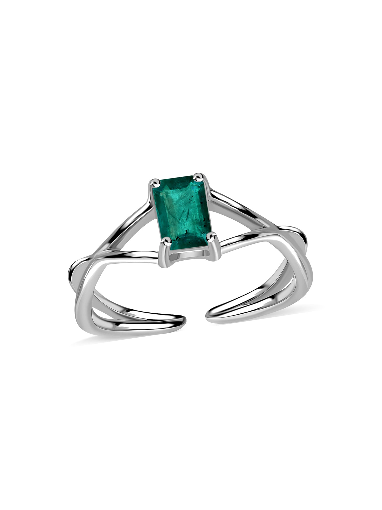 Emerald Modern Octagon Silver Ring