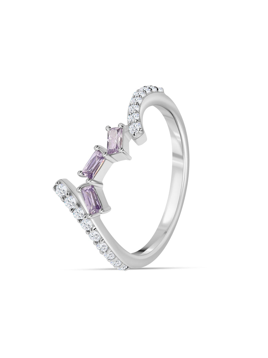 Amethyst Baguette Silver Ring for Women