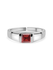 Natural Garnet Bold Band Silver Ring