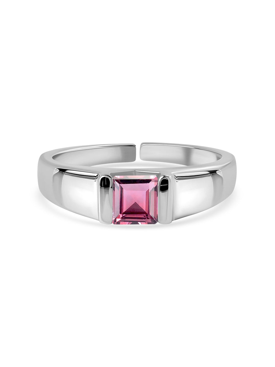 Natural Pink Tourmaline Bold Band Silver Ring