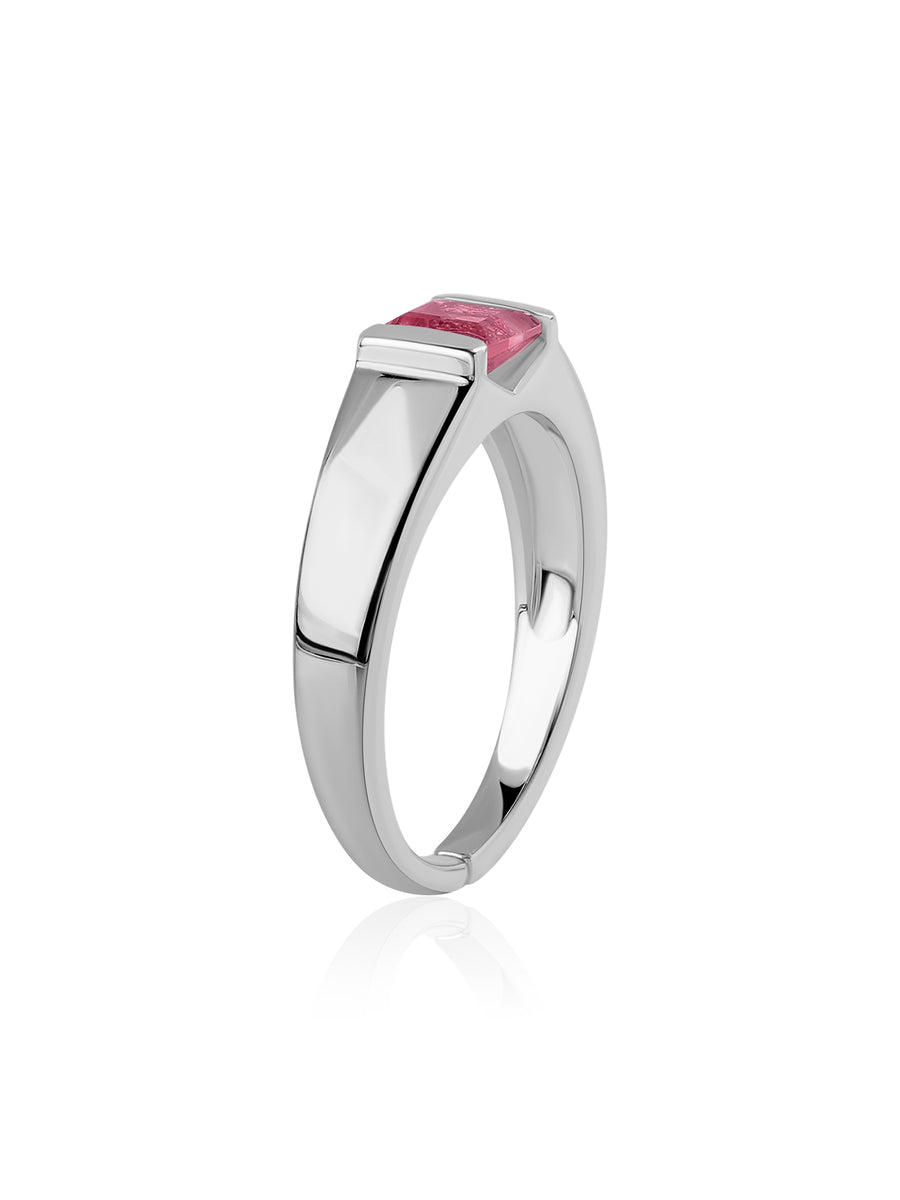 Natural Pink Tourmaline Bold Band Silver Ring