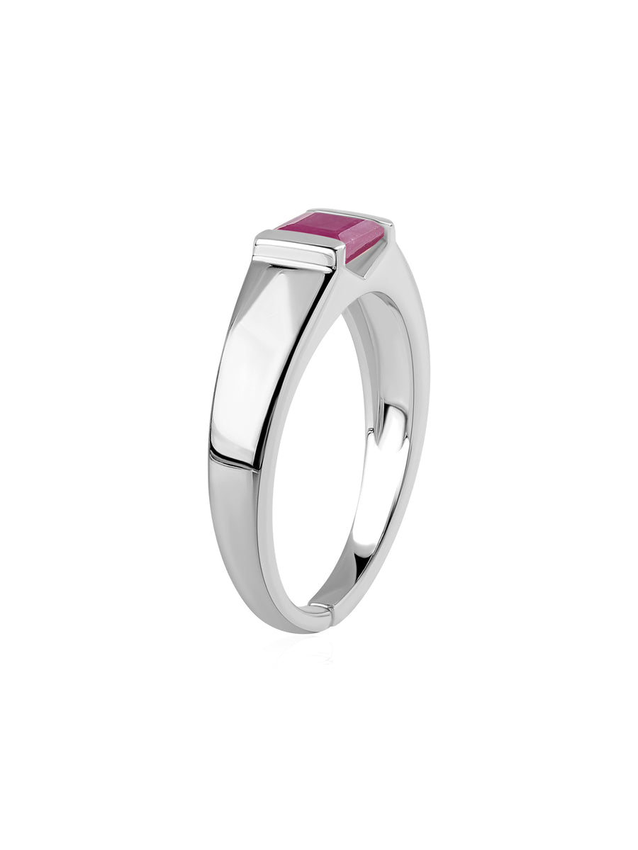 Natural Ruby Bold Band Silver Ring