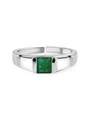 Natural Emerald Bold Band Silver Ring