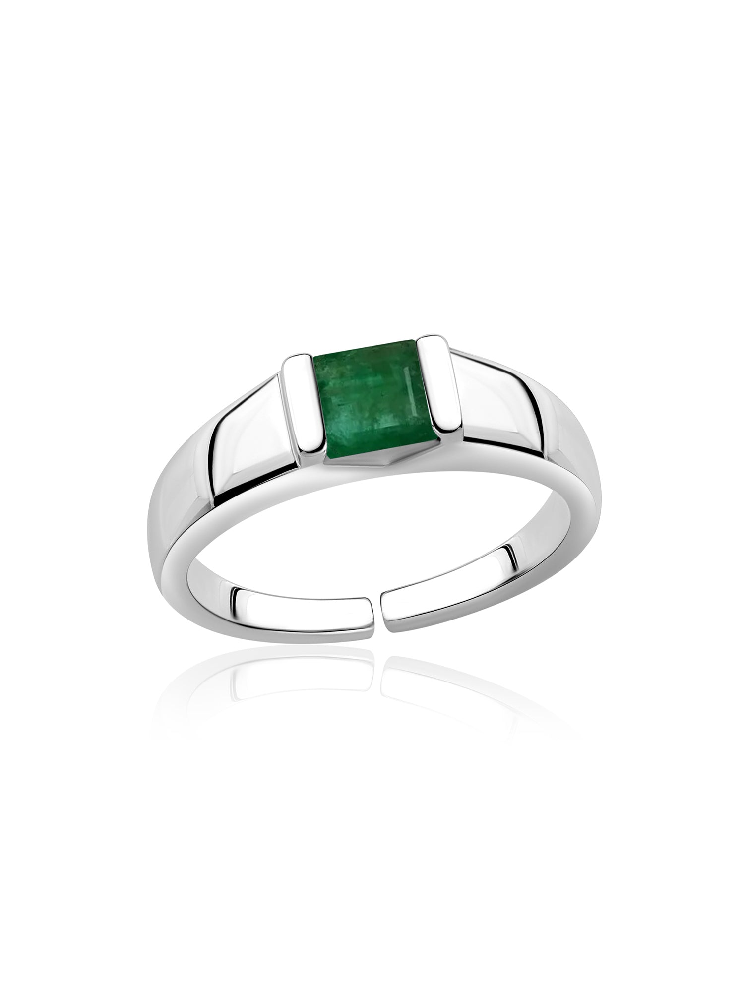 Natural Emerald Bold Band Silver Ring