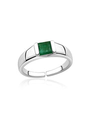 Natural Emerald Bold Band Silver Ring
