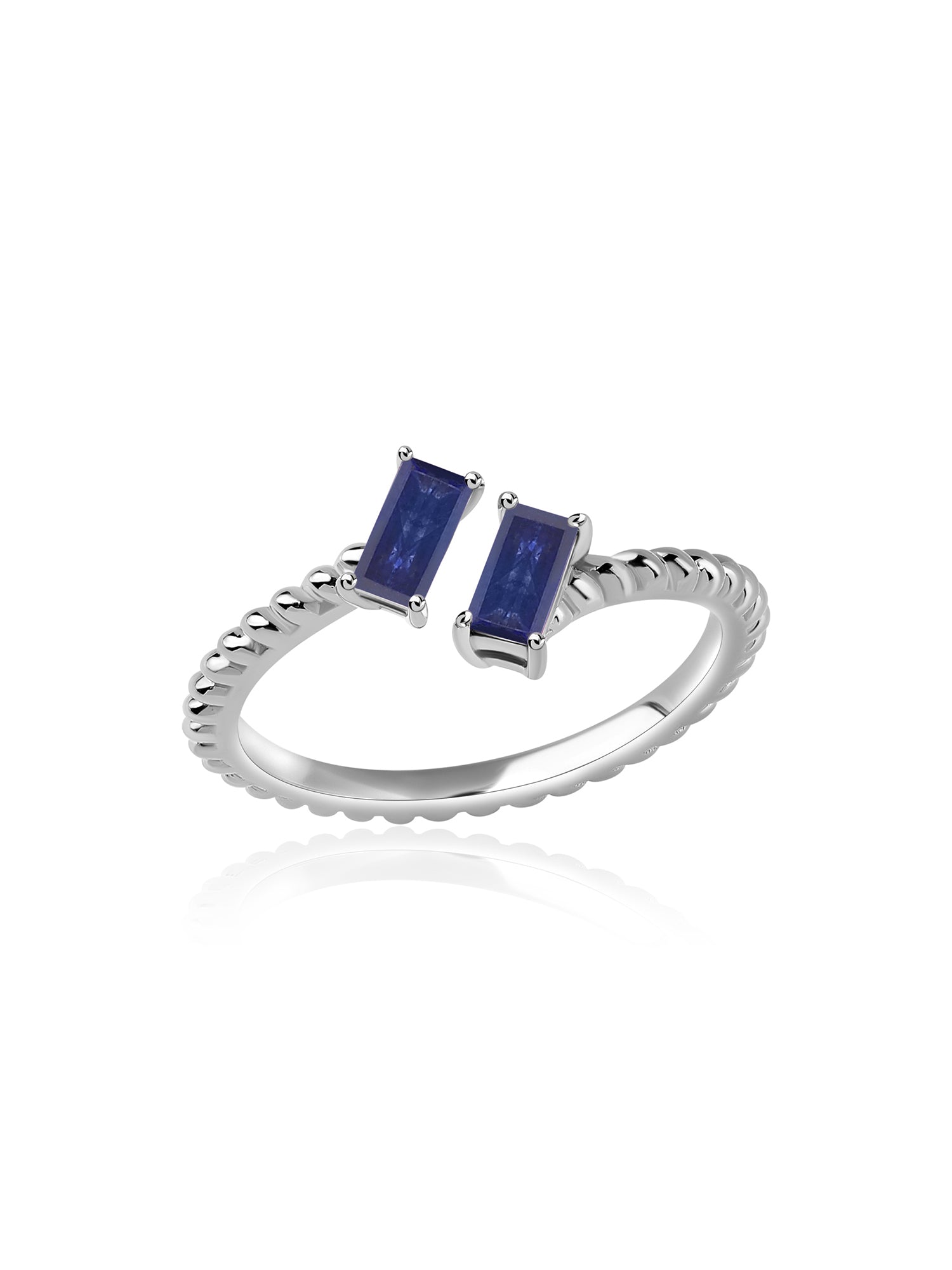 Natural Blue Sapphire Sleek Silver Baguette Ring