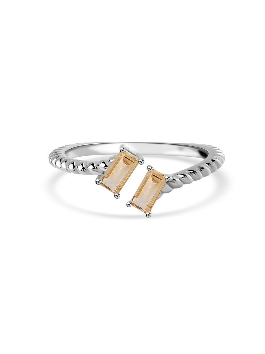 Natural Citrine Sleek Silver Baguette Ring