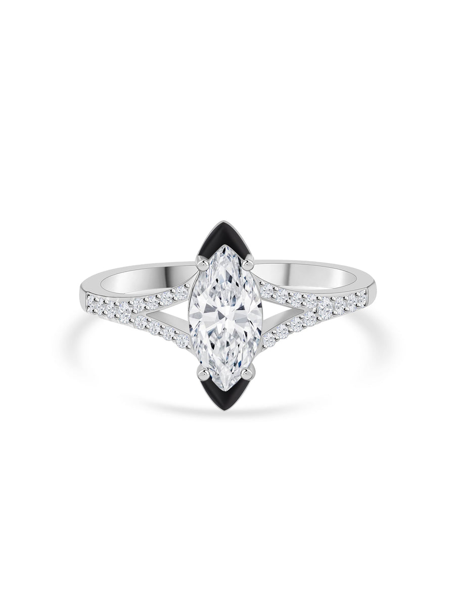 Black and White Silver Ring for Women