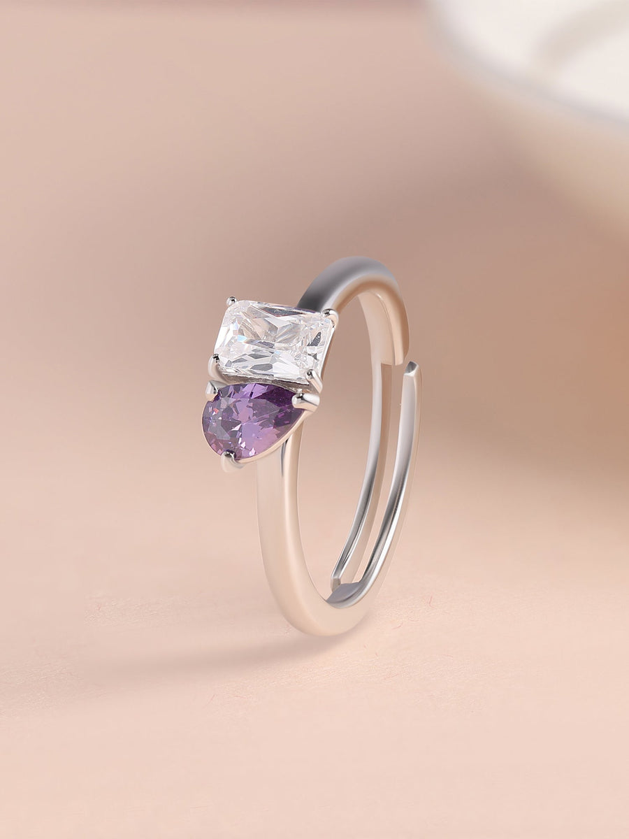 Amethyst Stone Toi Et Moi Silver Ring for Women