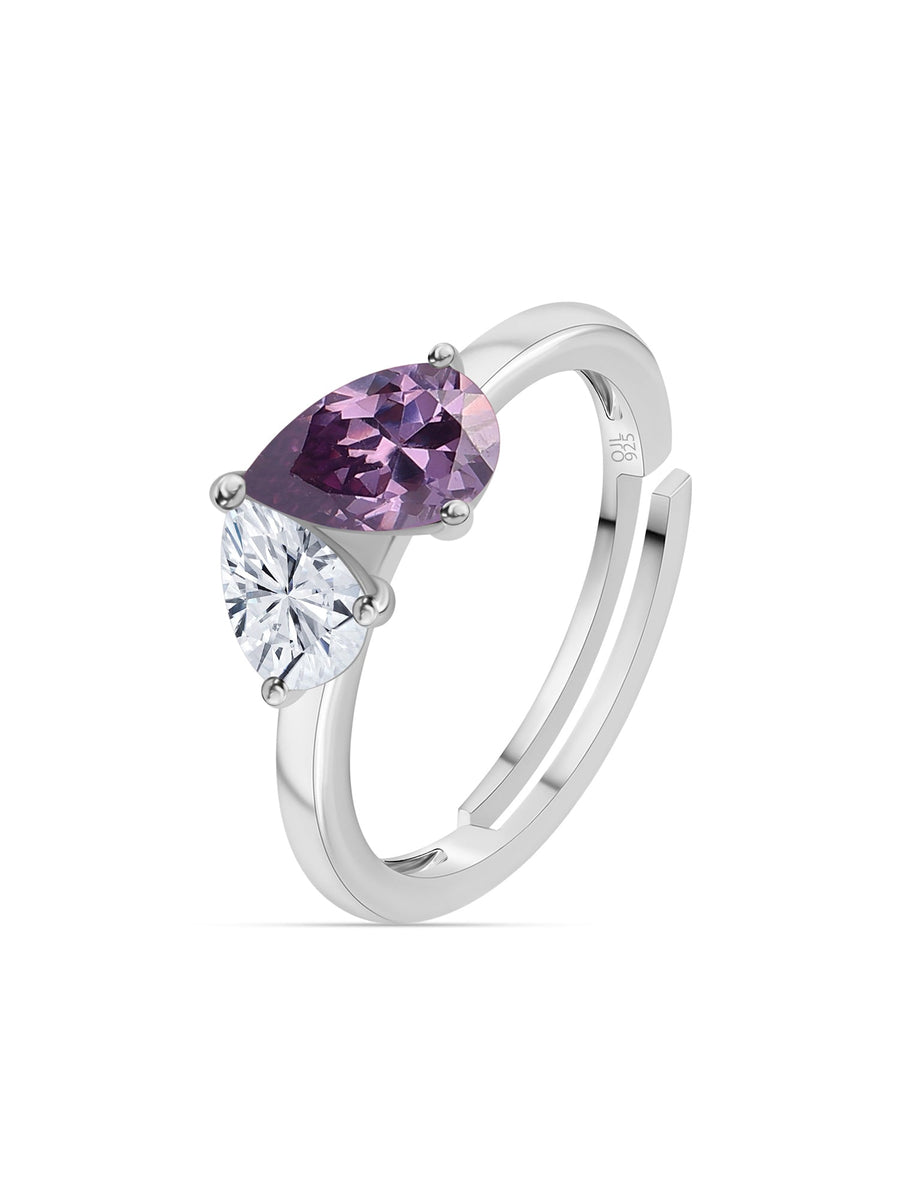 Pear Purple Amethyst Toi Et Moi Adjustable Ring