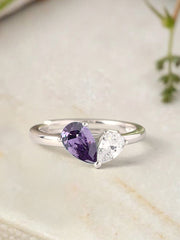 Pear Purple Amethyst Toi Et Moi Adjustable Ring