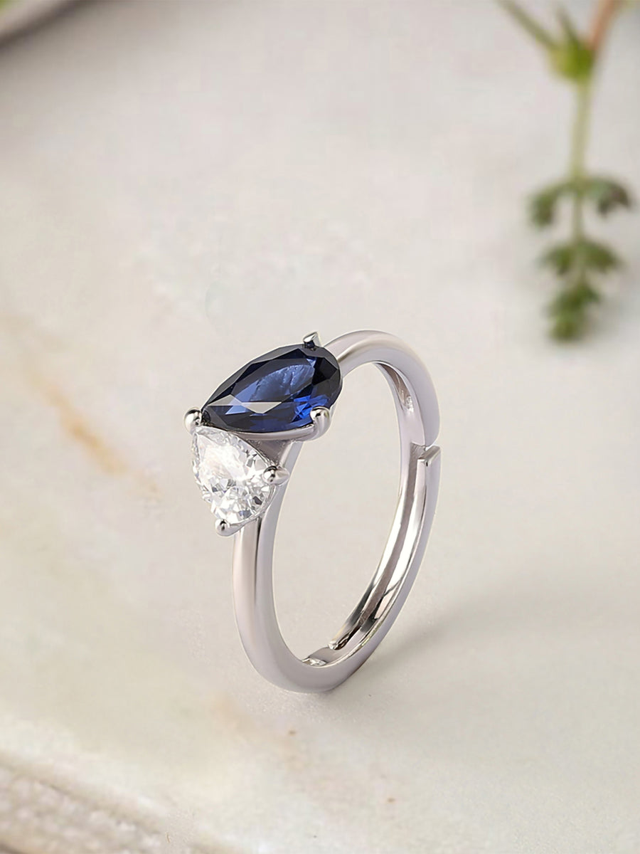 Pear Blue Sapphire Toi Et Moi Adjustable Ring