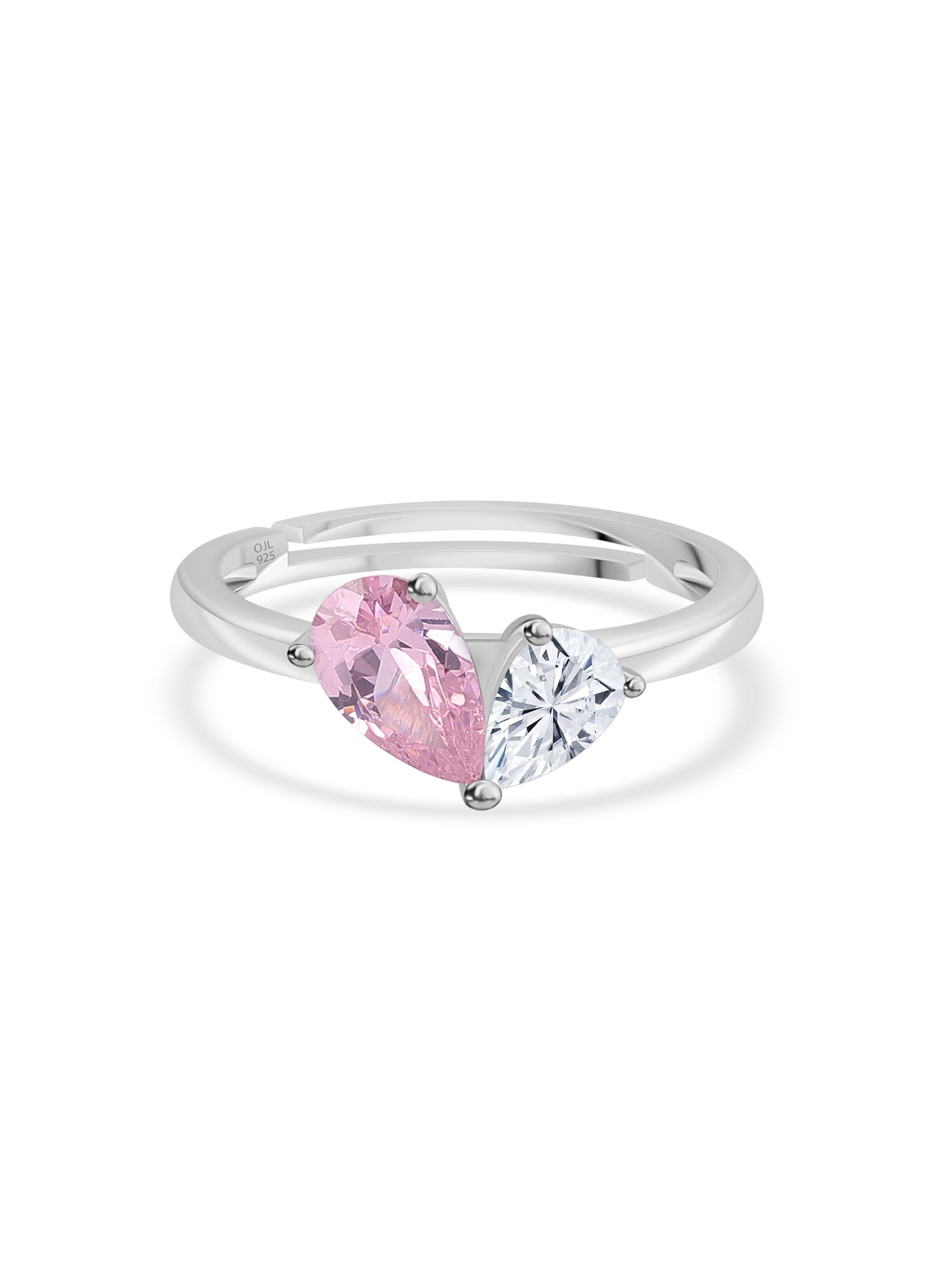 Pear Pink Cz Toi Et Moi Adjustable silver ring for women