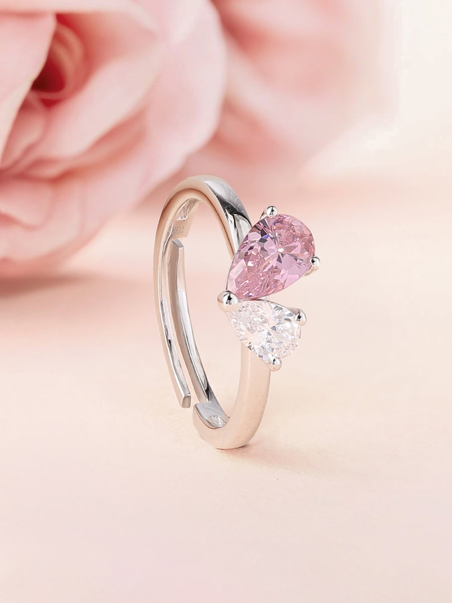 Pear Pink Cz Toi Et Moi Adjustable Ring