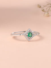 Adjustable Emerald Silver Ring for Women