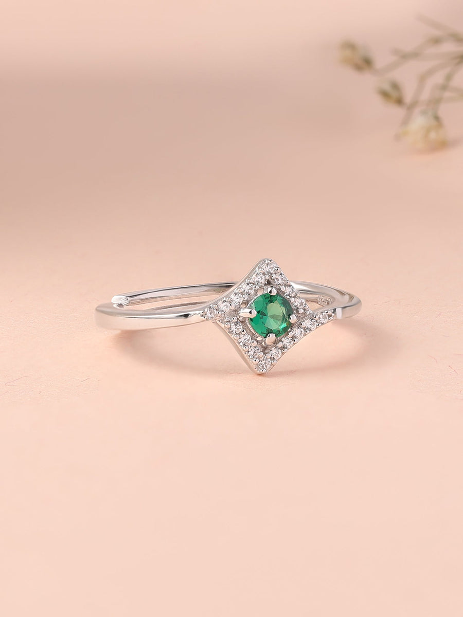 Adjustable Emerald Silver Ring for Women