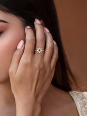 Emerald Flower Adjustable Ring