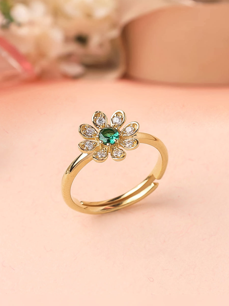 Emerald Flower Adjustable Ring