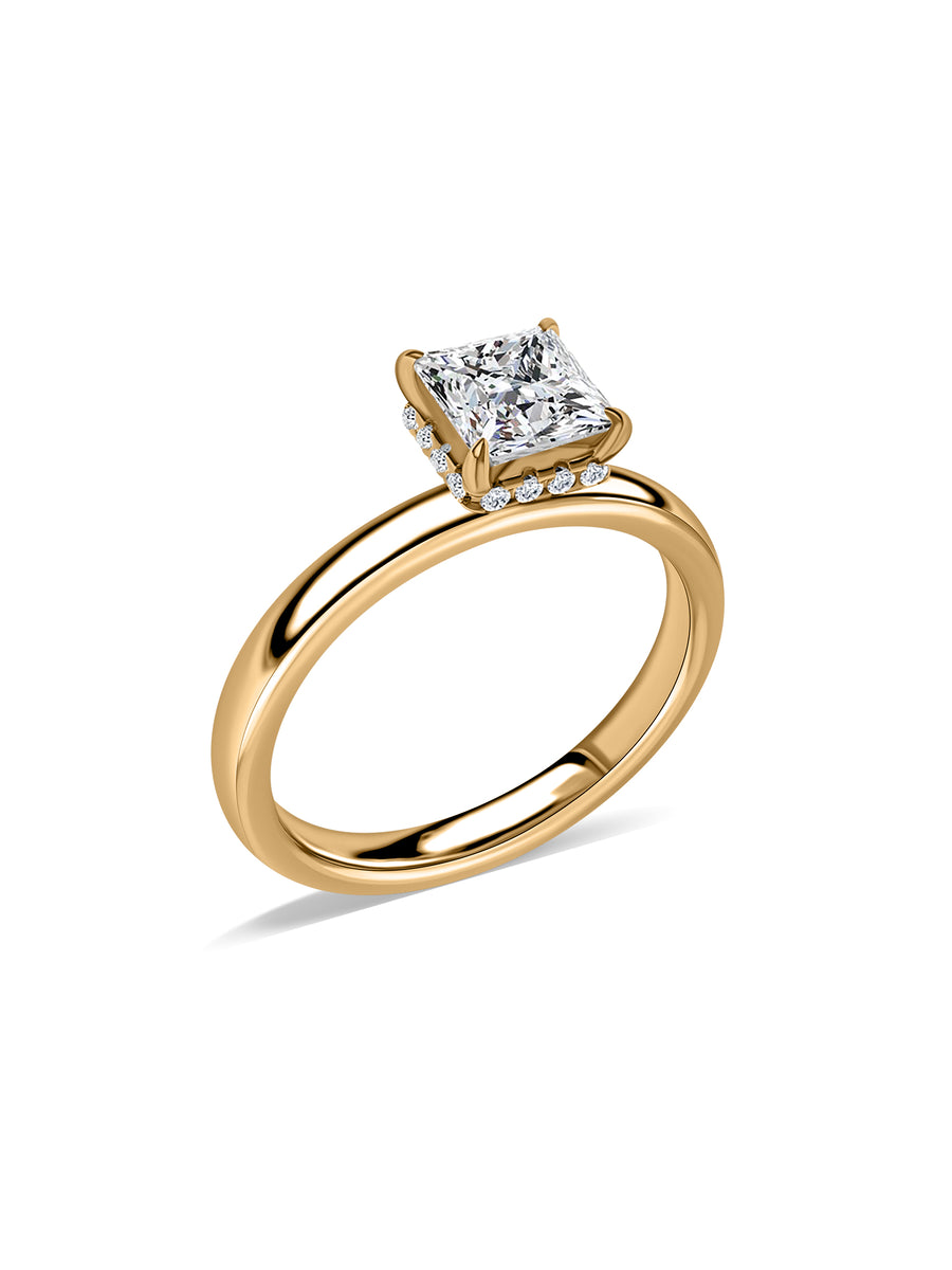 Golden Crown Princess Cut Solitaire Ring