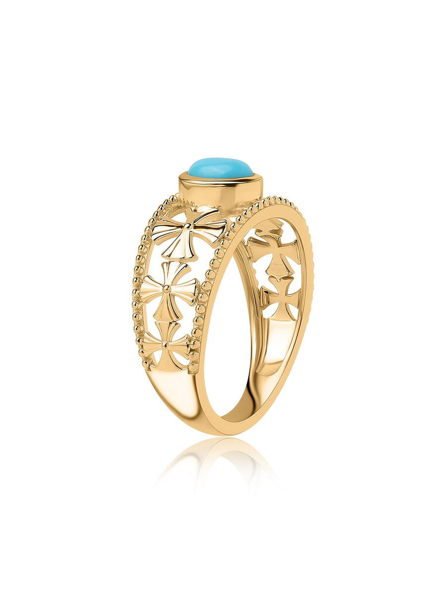 Tudor Cross Turquoise Ring-3