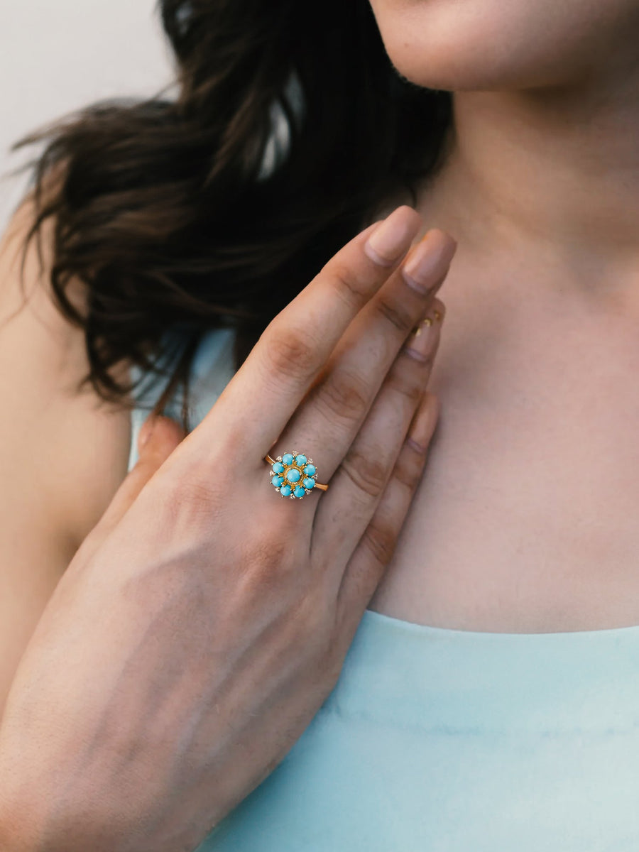 Turquoise Beads Flower Ring