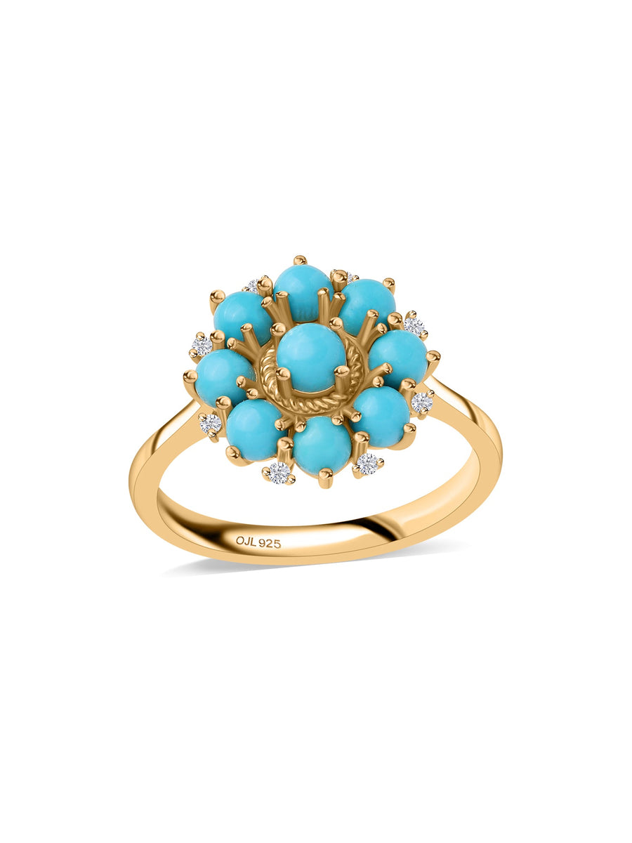 Turquoise Beads Flower Ring