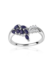 Twilight Leaf Blue Sapphire Silver Ring