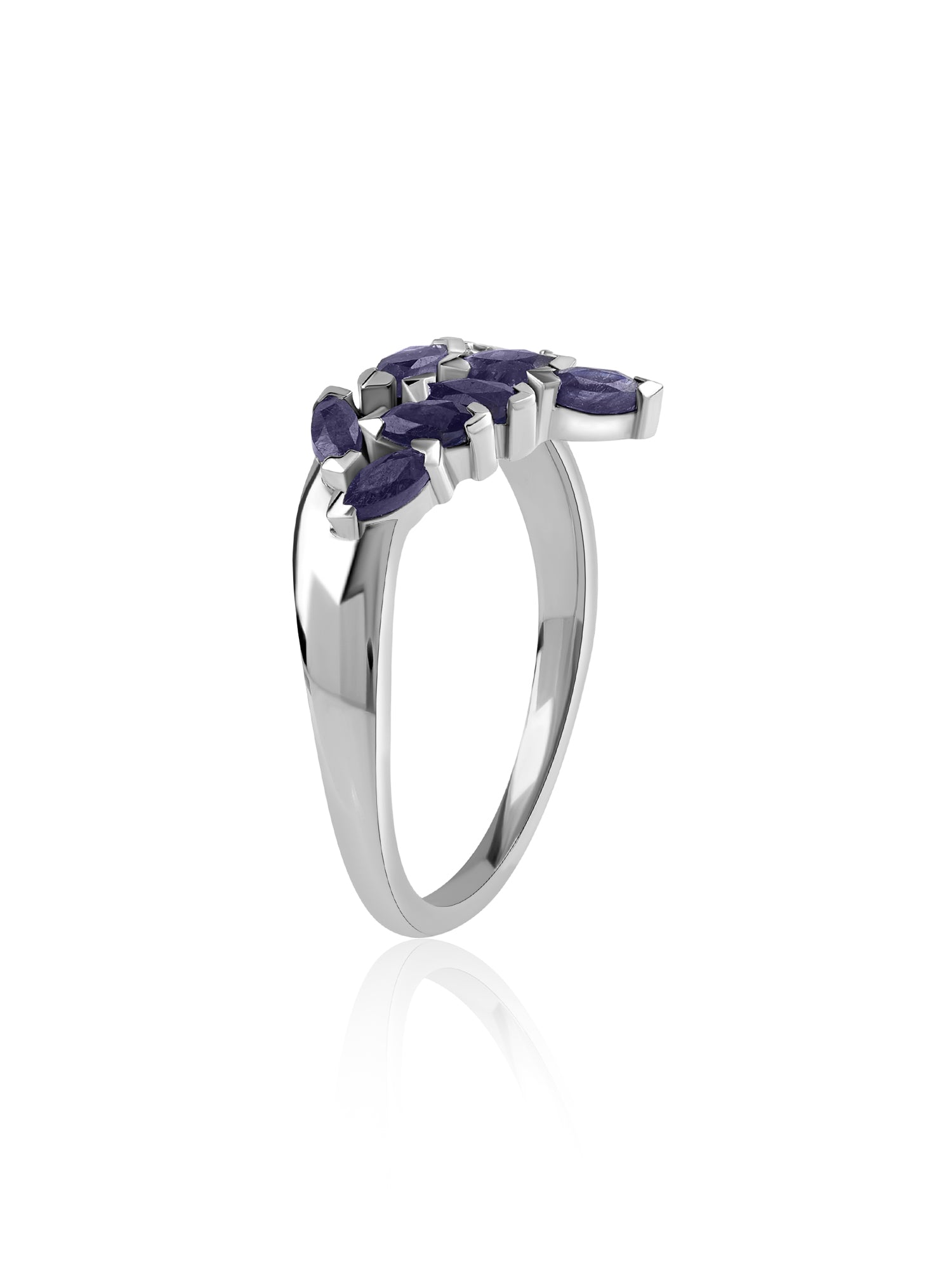 Twilight Leaf Blue Sapphire Silver Ring